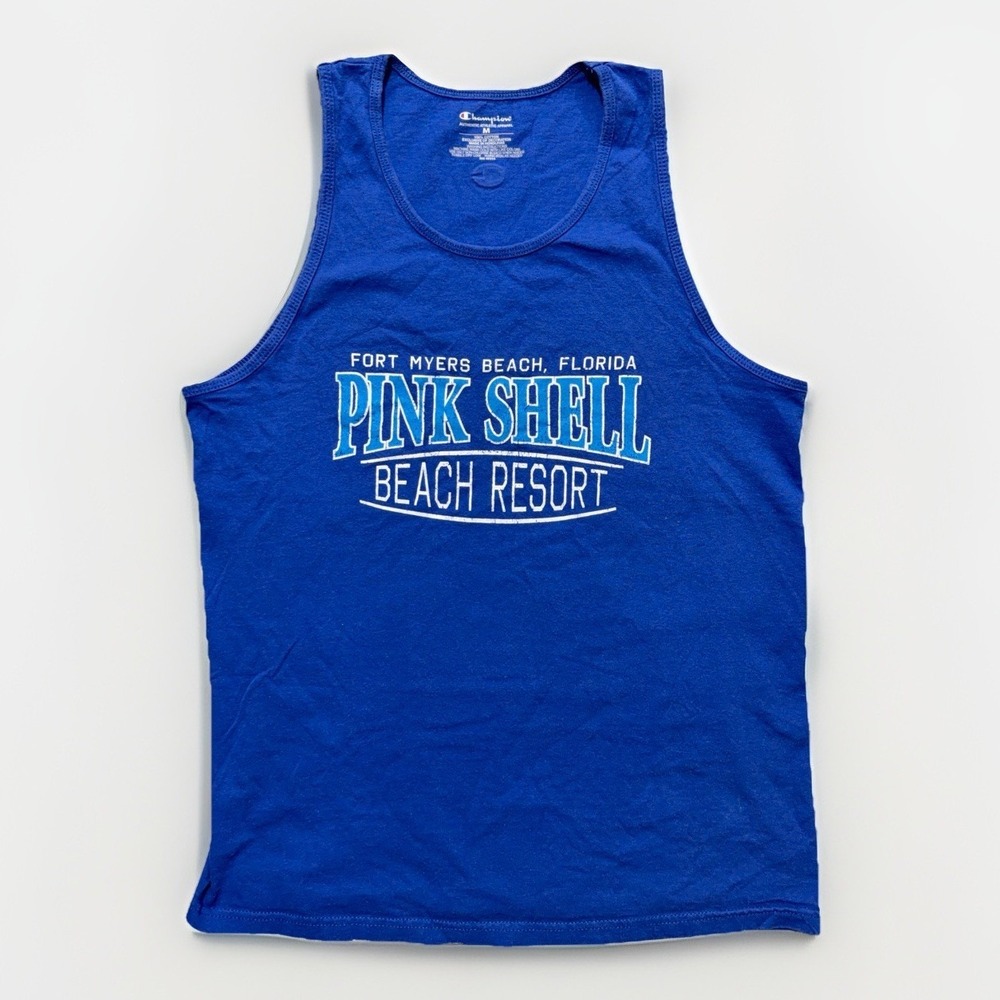 Champion Tank Top Mens M Blue Logo Pink Shell Fort Myers Florida Muscle Shirt